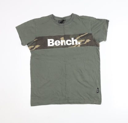 Bench Boys Green Camouflage Logo T-Shirt 15-16 Years Short Sleeve
