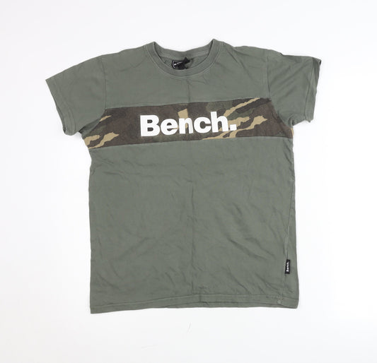 Bench Boys Green Camouflage Logo T-Shirt 15-16 Years Short Sleeve