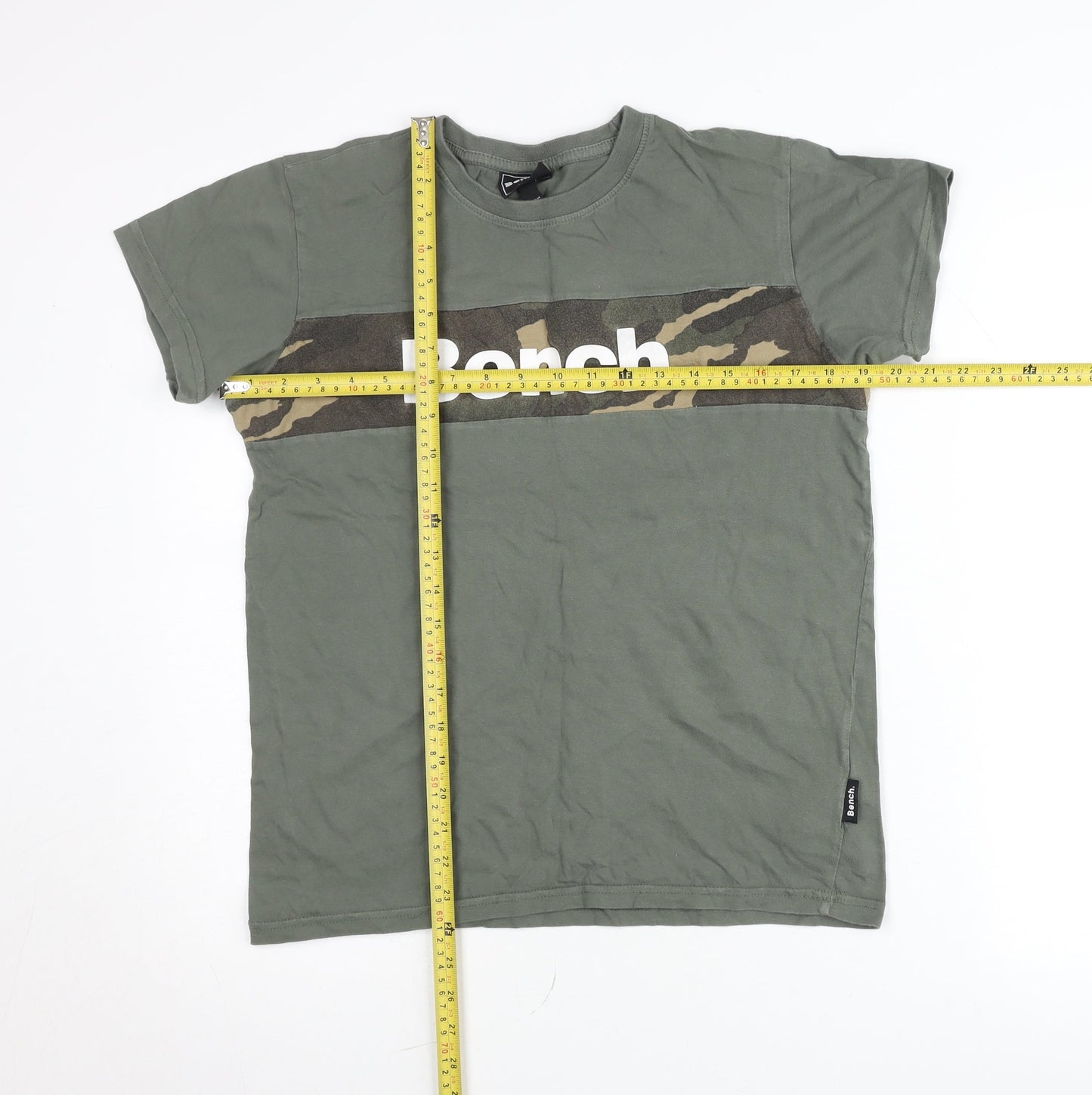 Bench Boys Green Camouflage Logo T-Shirt 15-16 Years Short Sleeve