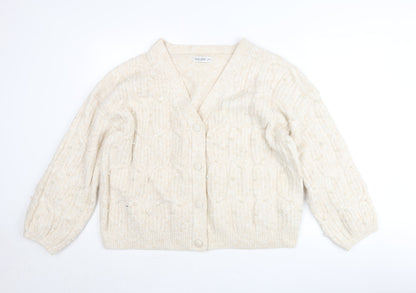 Gallery Women’s Beige Beaded Cable-Knit Cardigan Jumper Size L