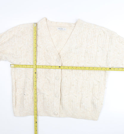 Gallery Women’s Beige Beaded Cable-Knit Cardigan Jumper Size L