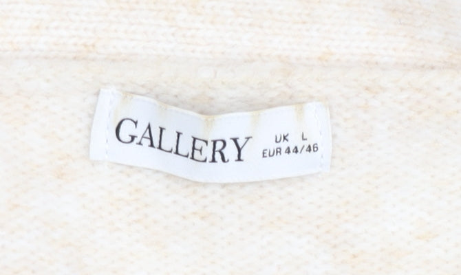 Gallery Women’s Beige Beaded Cable-Knit Cardigan Jumper Size L