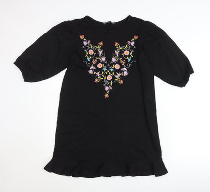 Primark Women’s Black Size 10 Floral Embroidered Shift Dress