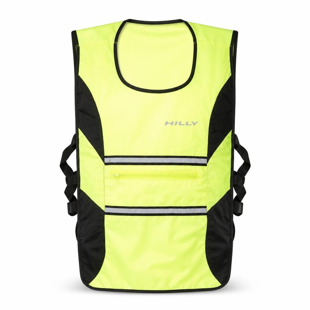 Front view of Hilly unisex adults green reflective running tank one size polyester