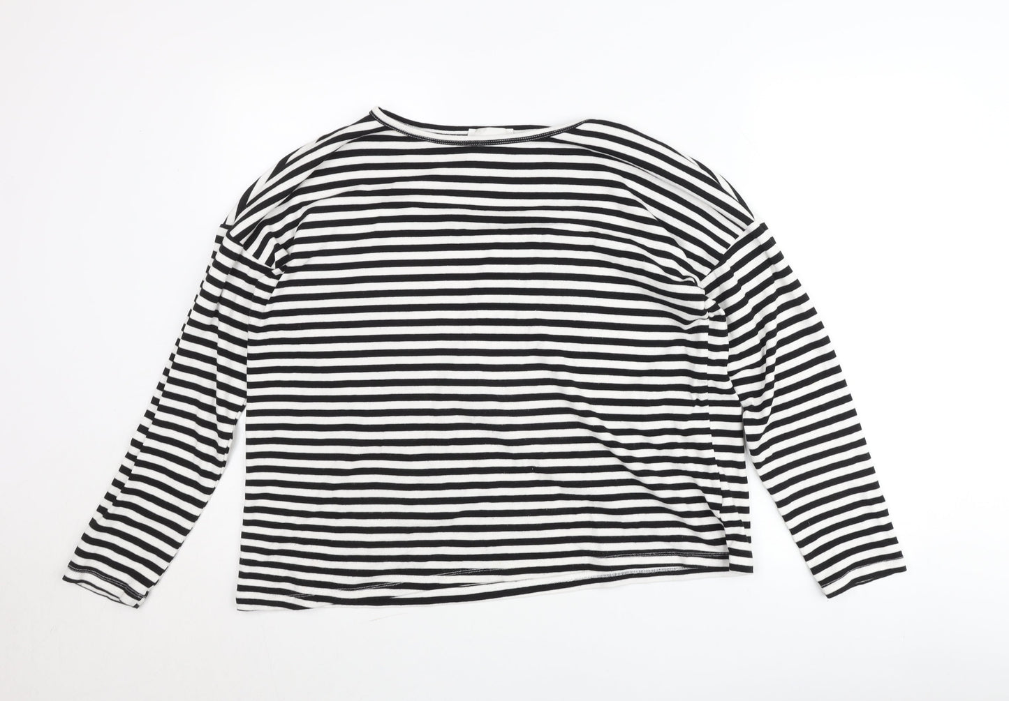 My Essential Wardrobe Women Black White Striped Boat Neck Blouse Size L