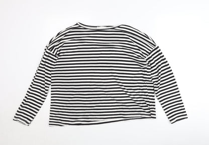 My Essential Wardrobe Women Black White Striped Boat Neck Blouse Size L