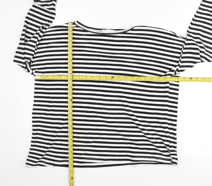 My Essential Wardrobe Women Black White Striped Boat Neck Blouse Size L