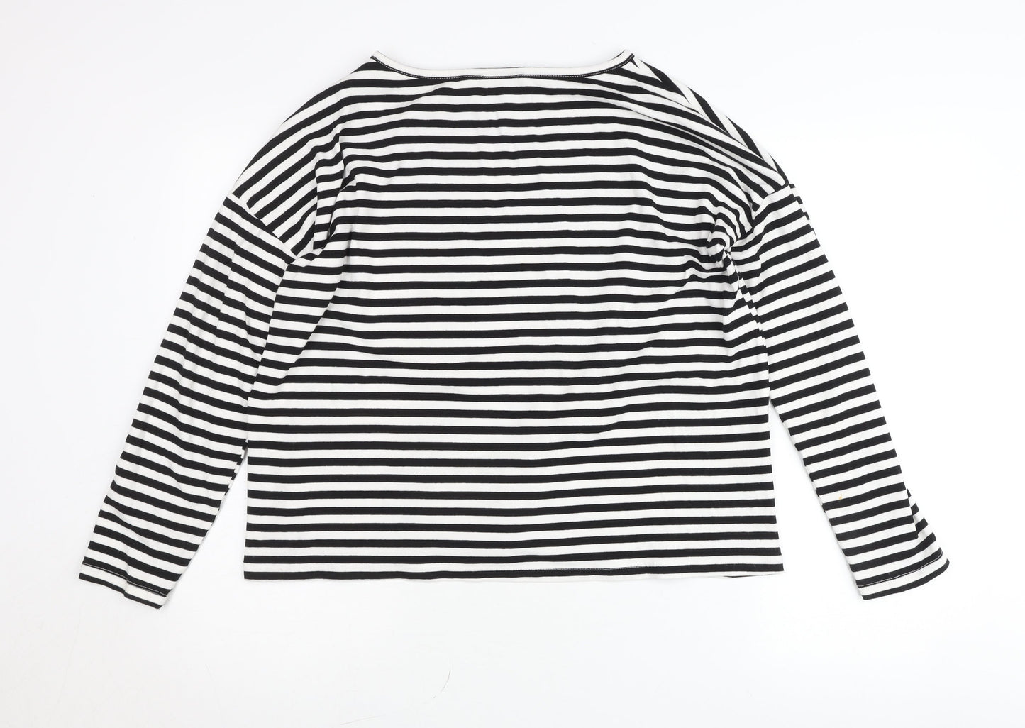 My Essential Wardrobe Women Black White Striped Boat Neck Blouse Size L