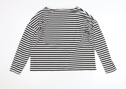 My Essential Wardrobe Women Black White Striped Boat Neck Blouse Size L