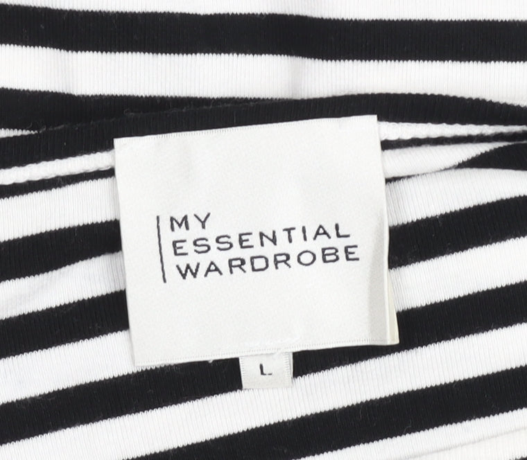 My Essential Wardrobe Women Black White Striped Boat Neck Blouse Size L