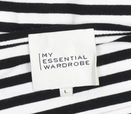 My Essential Wardrobe Women Black White Striped Boat Neck Blouse Size L