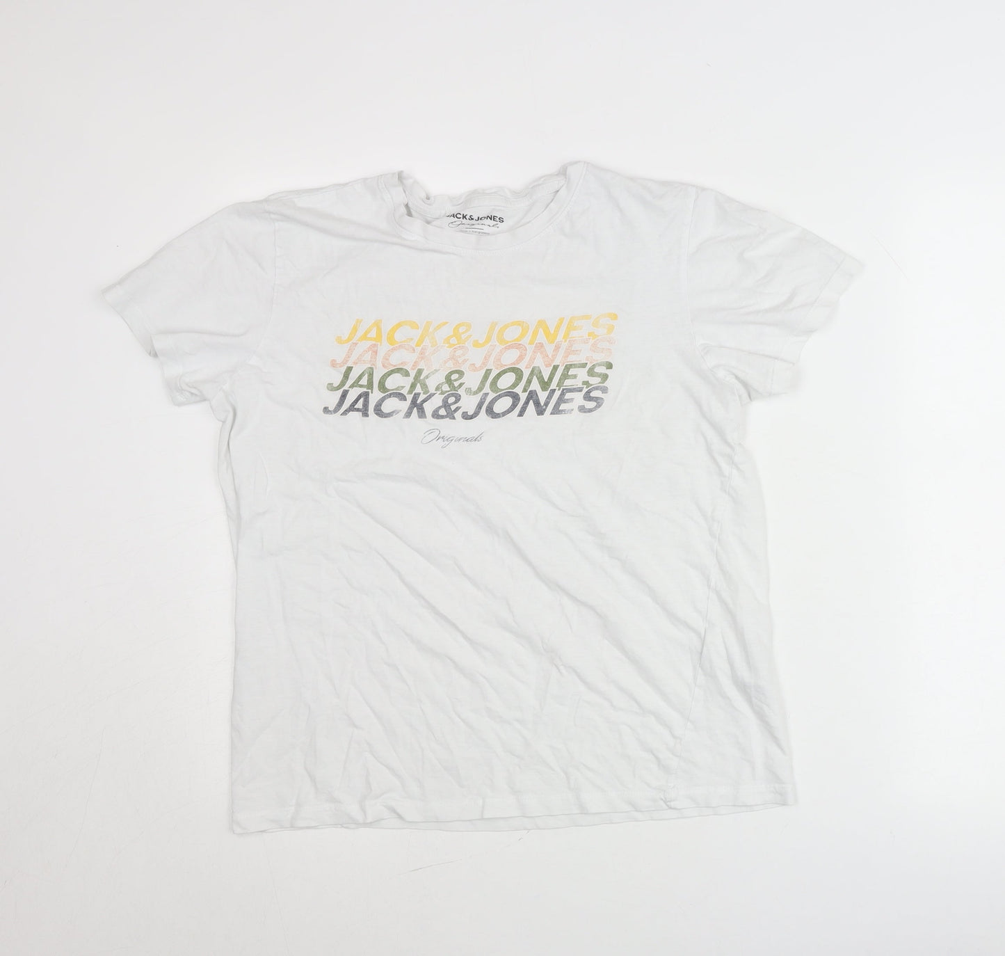 Jack & Jones Men’s White Graphic Logo T-Shirt Size M Crew Neck