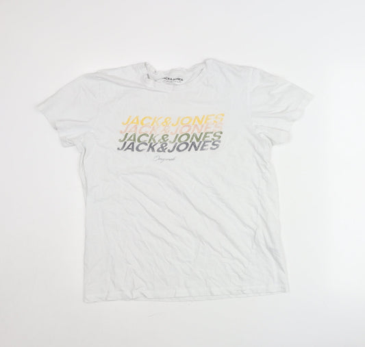 Jack & Jones Men’s White Graphic Logo T-Shirt Size M Crew Neck