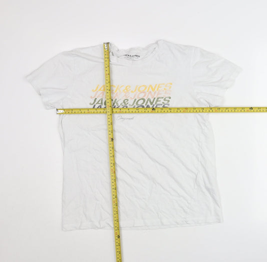 Jack & Jones Men’s White Graphic Logo T-Shirt Size M Crew Neck