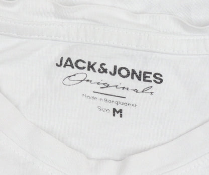 Jack & Jones Men’s White Graphic Logo T-Shirt Size M Crew Neck