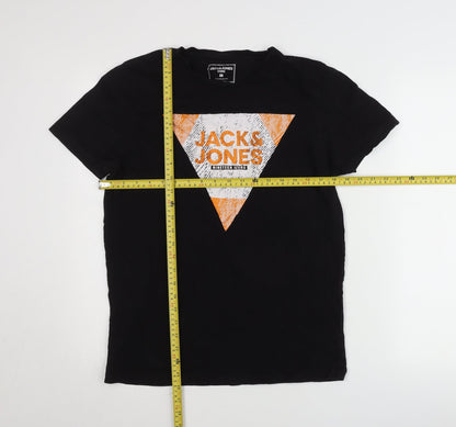 Jack & Jones Mens Black Graphic Print Crew Neck T-Shirt Size M