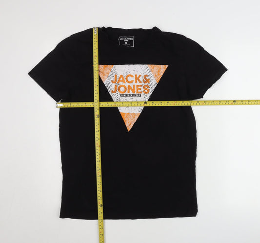 Jack & Jones Mens Black Graphic Print Crew Neck T-Shirt Size M