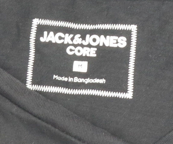 Jack & Jones Mens Black Graphic Print Crew Neck T-Shirt Size M