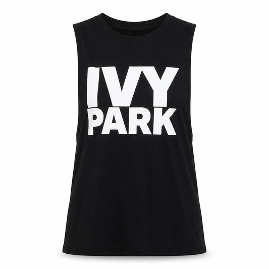 Front view of IVY PARK women’s black tank top xxs sleeveless jersey cotton blend