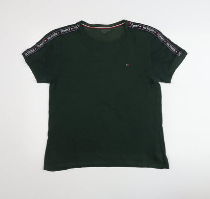 Tommy Hilfiger Men’s Green Logo Tape Crew Neck T-Shirt Size L