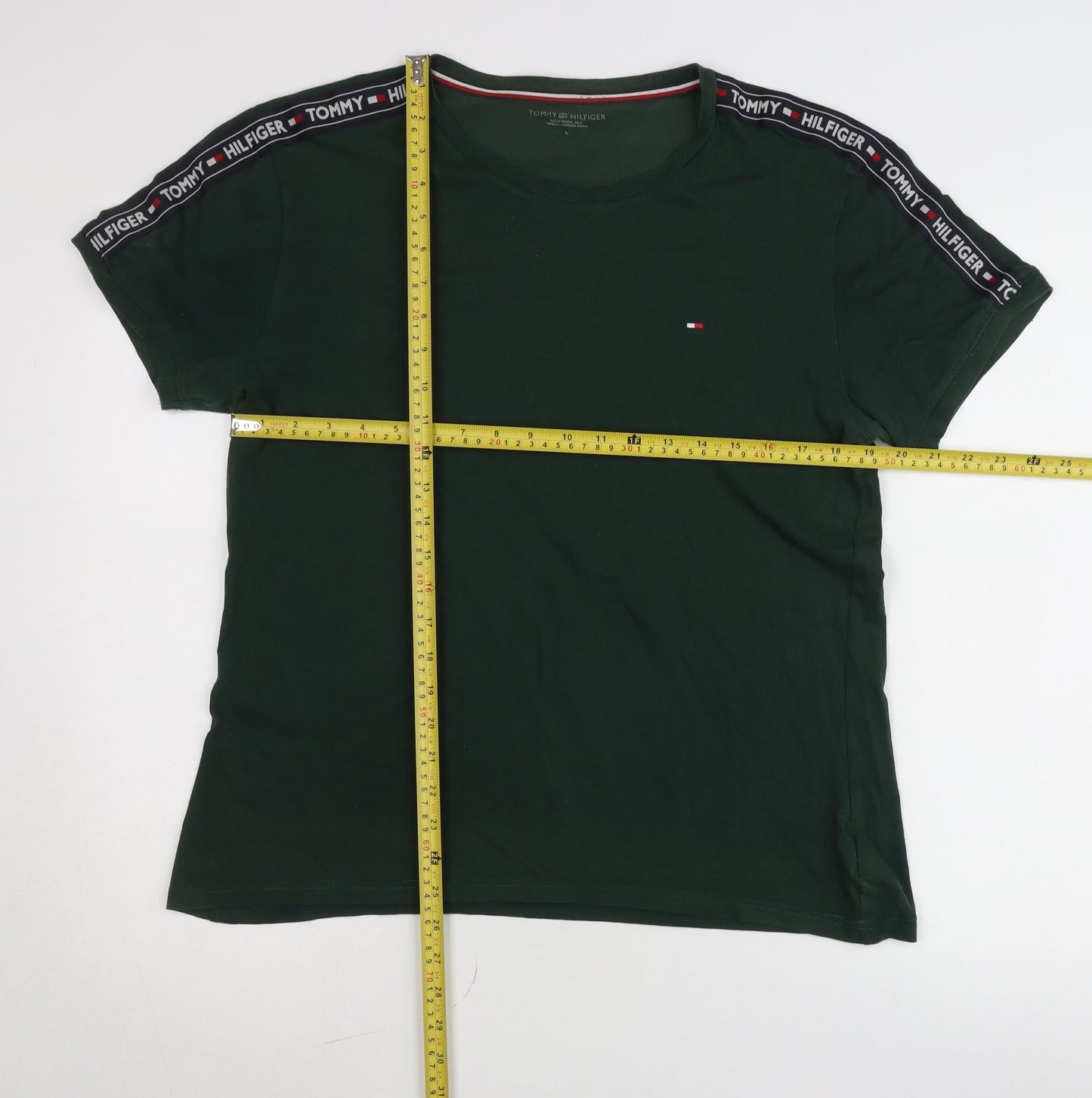 Tommy Hilfiger Men’s Green Logo Tape Crew Neck T-Shirt Size L