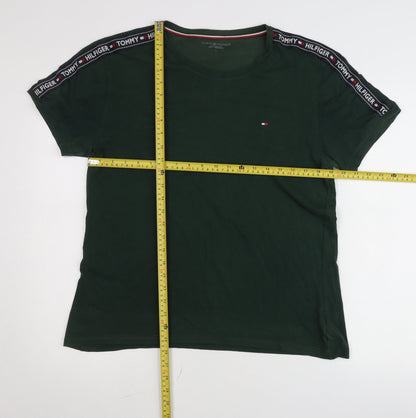 Tommy Hilfiger Men’s Green Logo Tape Crew Neck T-Shirt Size L