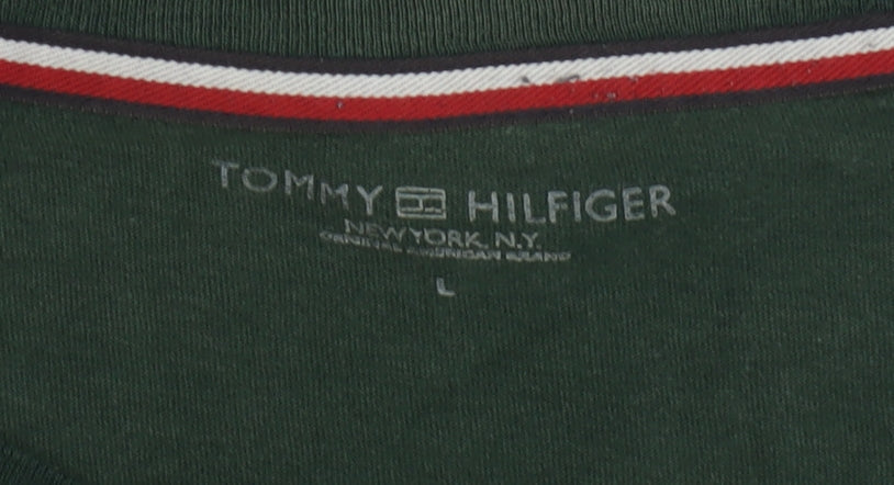 Tommy Hilfiger Men’s Green Logo Tape Crew Neck T-Shirt Size L