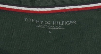 Tommy Hilfiger Men’s Green Logo Tape Crew Neck T-Shirt Size L