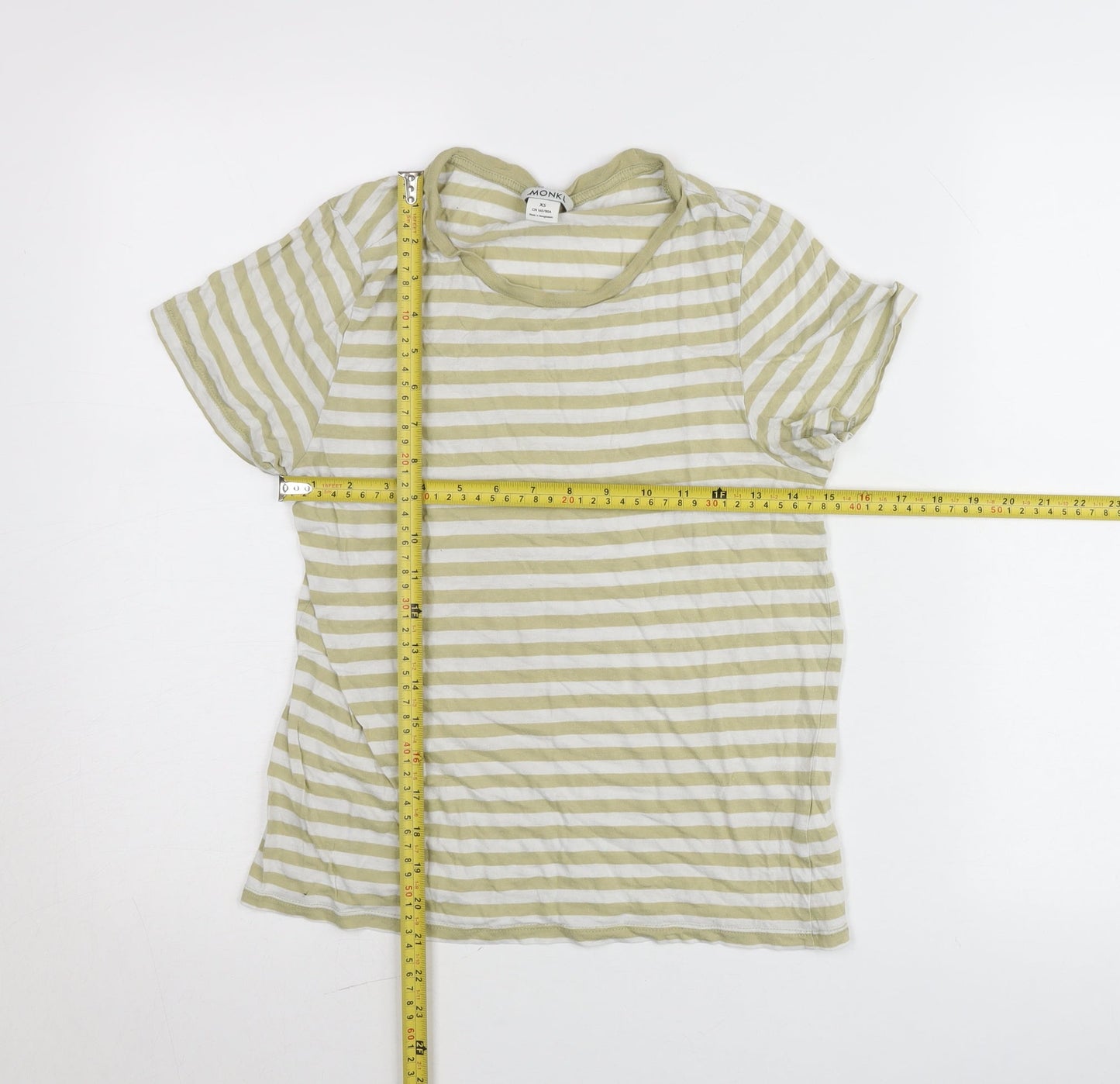 Monki Women’s Green Striped XS Basic Short Sleeve Cotton Modal T-Shirt
