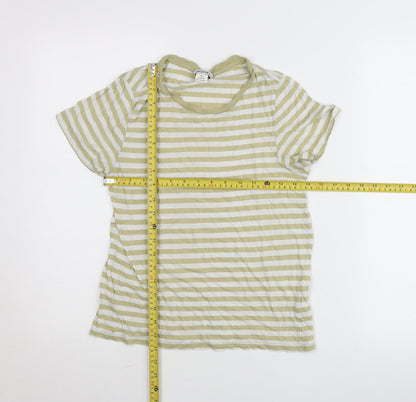 Monki Women’s Green Striped XS Basic Short Sleeve Cotton Modal T-Shirt