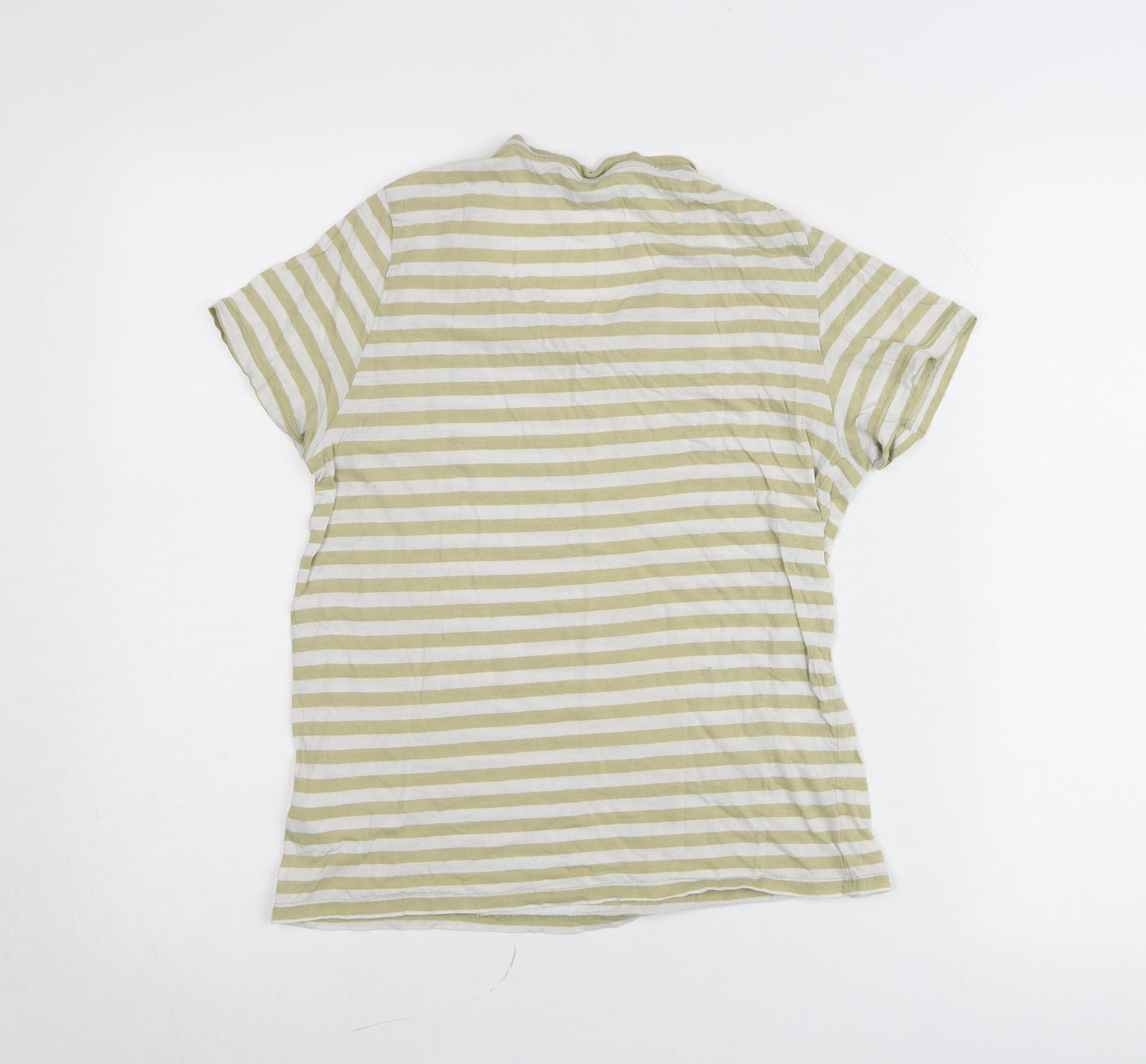 Monki Women’s Green Striped XS Basic Short Sleeve Cotton Modal T-Shirt