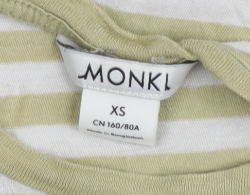 Monki Women’s Green Striped XS Basic Short Sleeve Cotton Modal T-Shirt