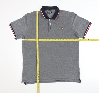 Jack & Jones Men’s Grey Polo Shirt Size M Short Sleeve Cotton Blend