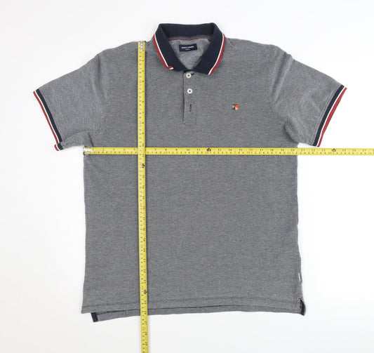 Jack & Jones Men’s Grey Polo Shirt Size M Short Sleeve Cotton Blend
