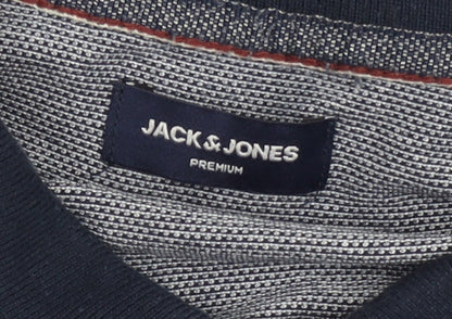 Jack & Jones Men’s Grey Polo Shirt Size M Short Sleeve Cotton Blend
