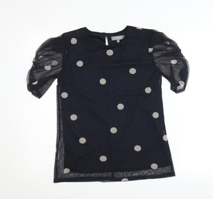 Principles Womens Black Polka Dot Blouse Size 10 Puff Sleeve