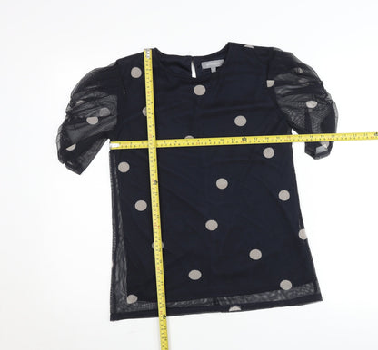 Principles Womens Black Polka Dot Blouse Size 10 Puff Sleeve