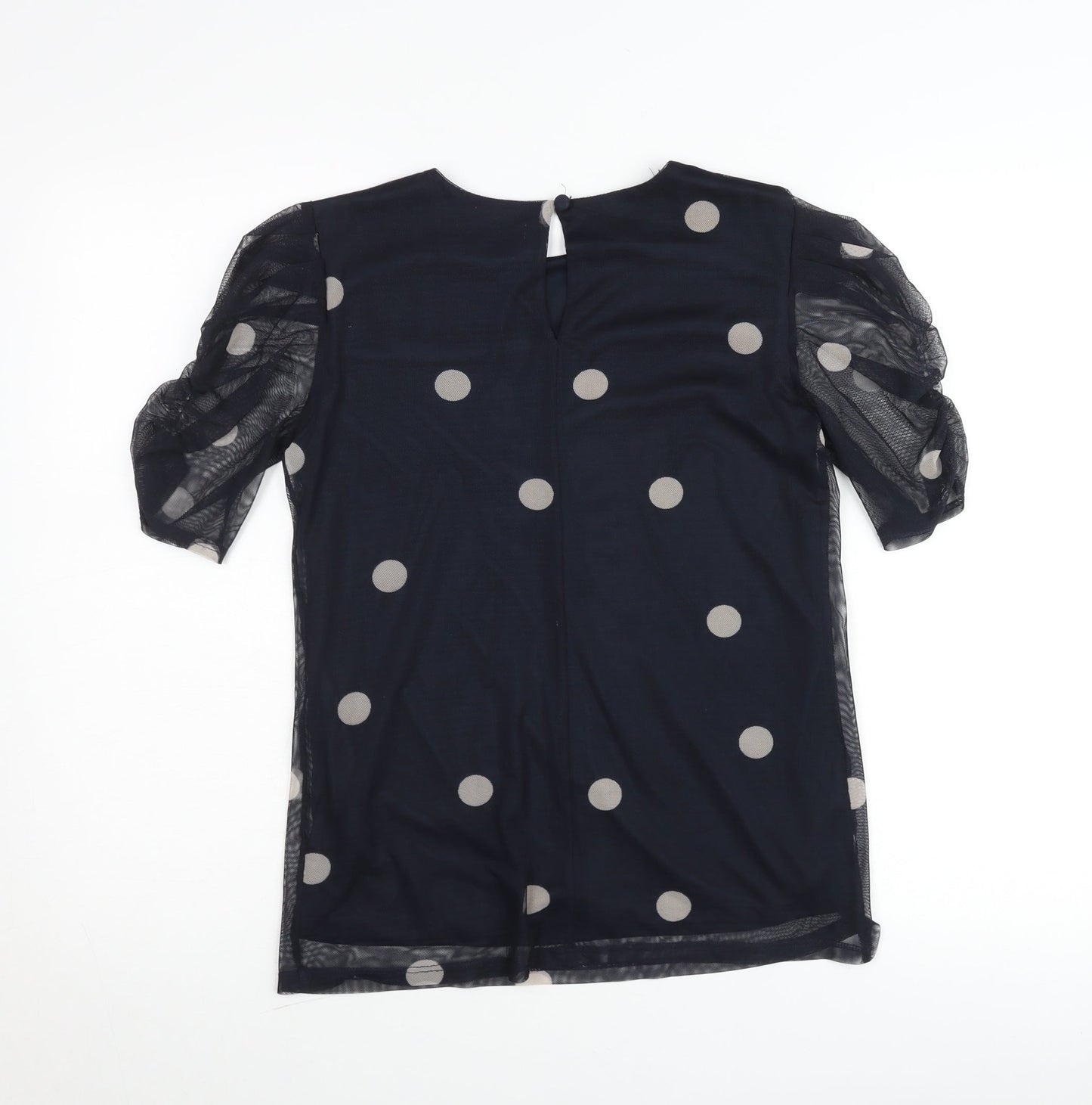 Principles Womens Black Polka Dot Blouse Size 10 Puff Sleeve