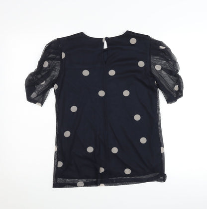 Principles Womens Black Polka Dot Blouse Size 10 Puff Sleeve