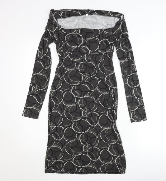 Le Group Women’s Black Geometric Bodycon Dress Size M Long Sleeve