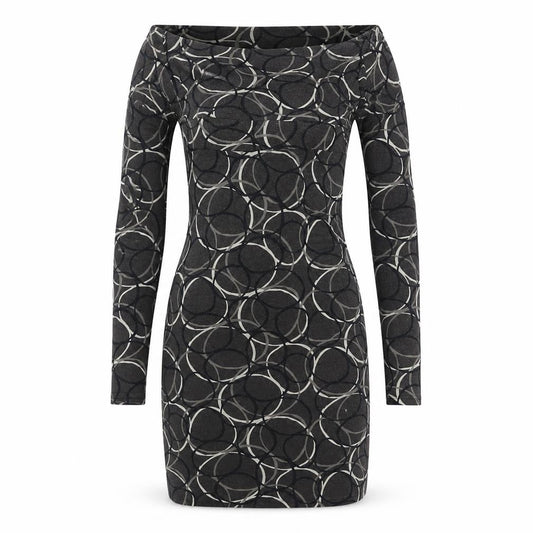 Le Group Women’s Black Geometric Bodycon Dress Size M Long Sleeve
