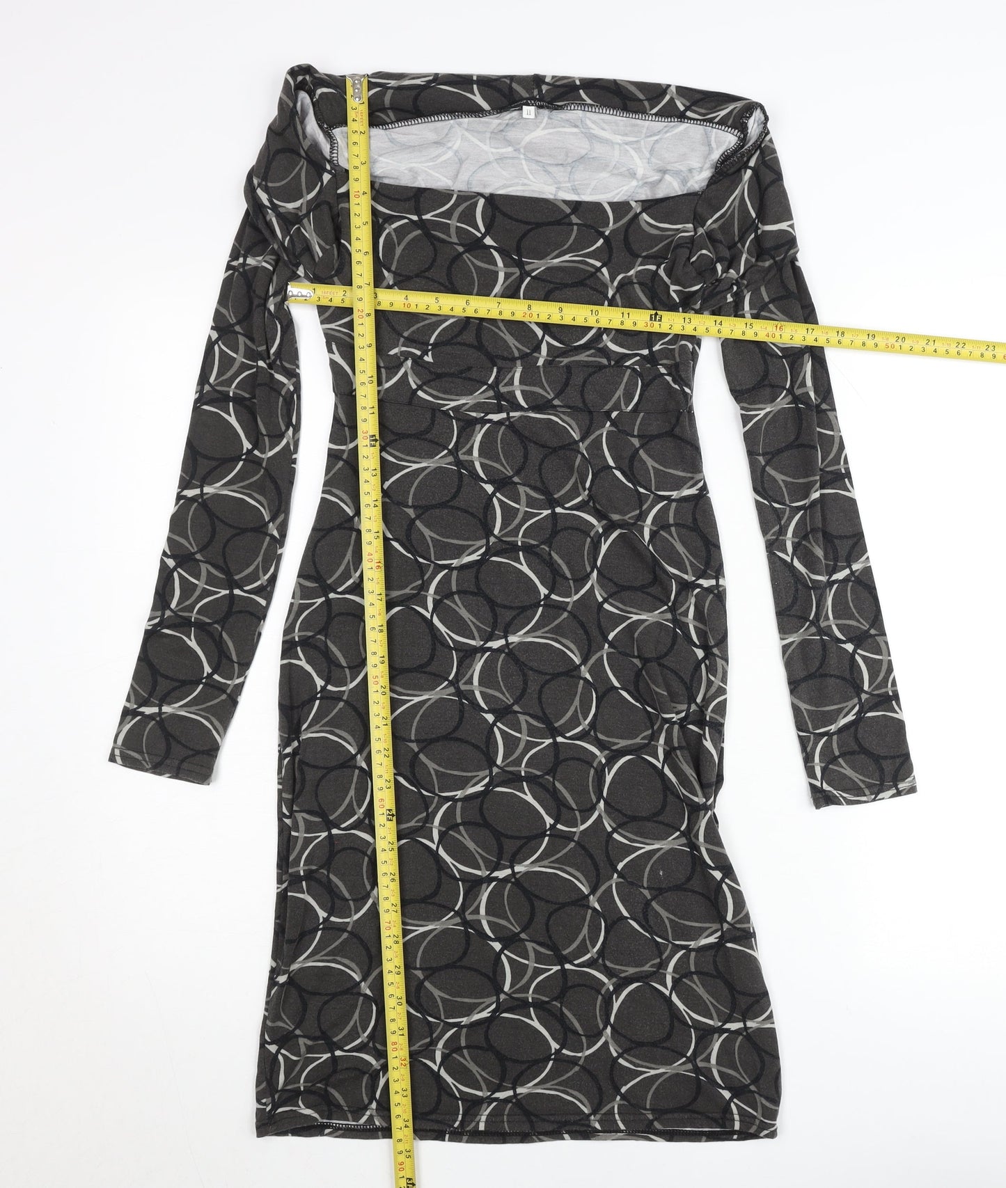 Le Group Women’s Black Geometric Bodycon Dress Size M Long Sleeve