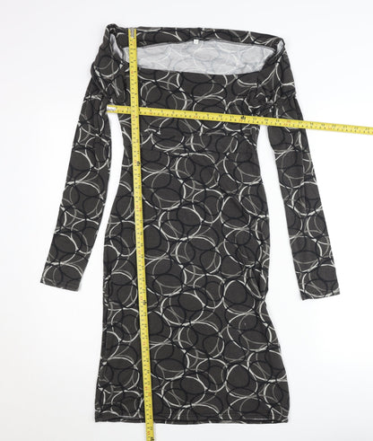 Le Group Women’s Black Geometric Bodycon Dress Size M Long Sleeve