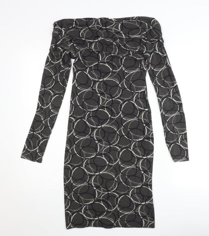 Le Group Women’s Black Geometric Bodycon Dress Size M Long Sleeve
