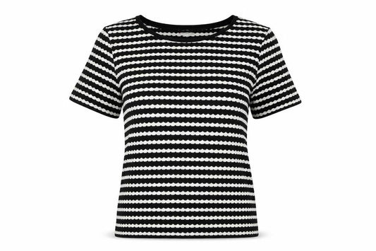 Street One Women’s Black White Striped Knit T-Shirt Size 12