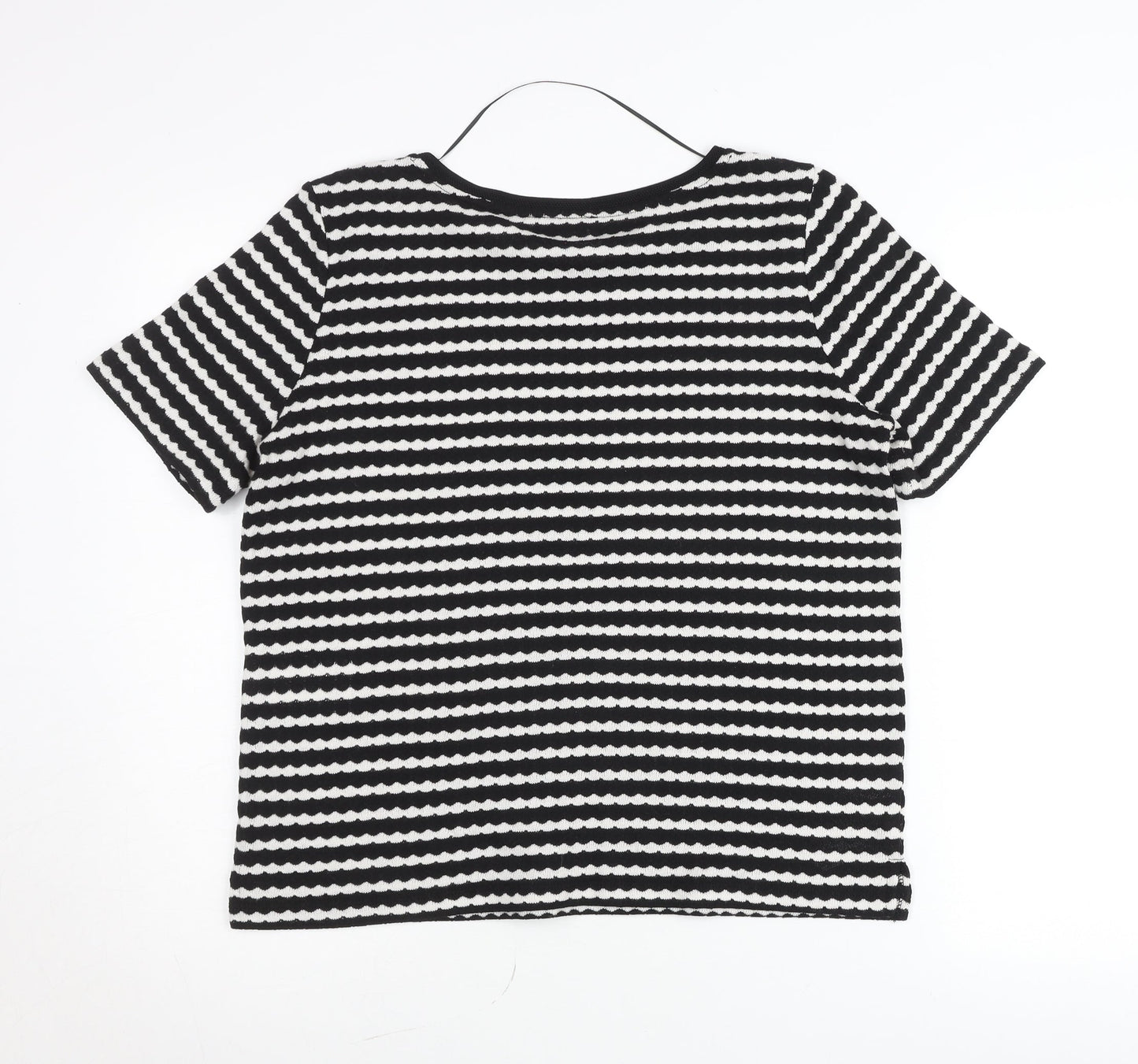 Street One Women’s Black White Striped Knit T-Shirt Size 12