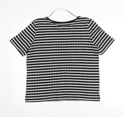Street One Women’s Black White Striped Knit T-Shirt Size 12