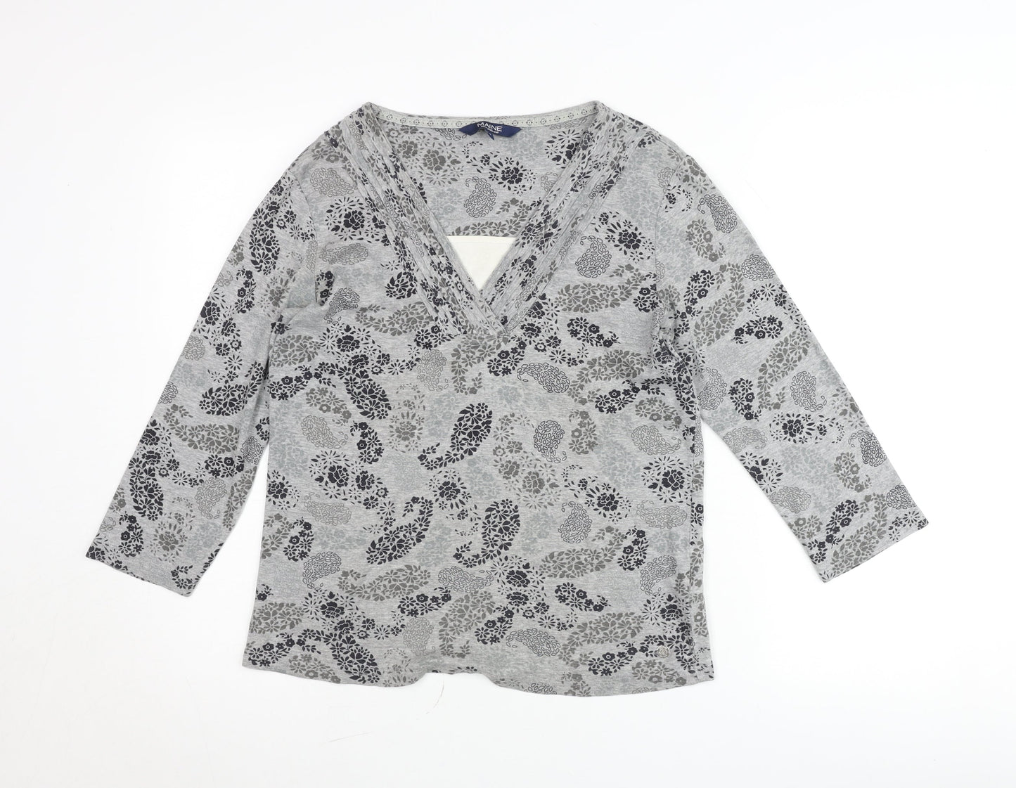 Maine New England Women’s Grey Floral V-Neck Tunic Blouse Size 14