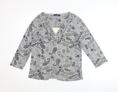 Maine New England Women’s Grey Floral V-Neck Tunic Blouse Size 14