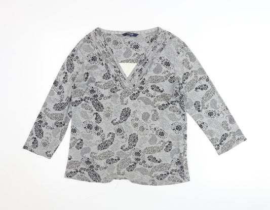 Maine New England Women’s Grey Floral V-Neck Tunic Blouse Size 14